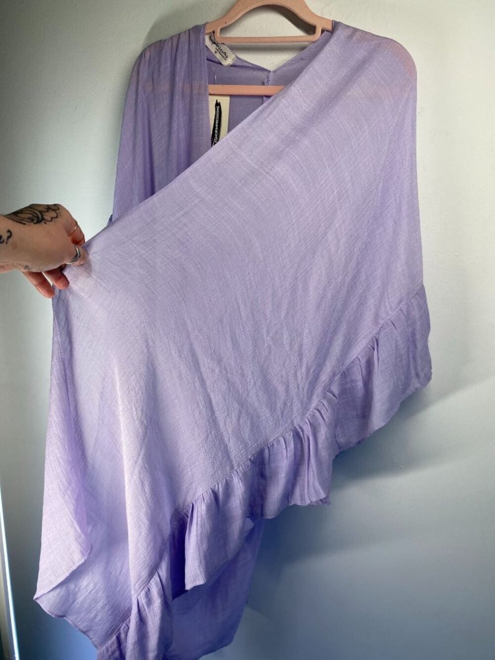 Light Purple Ruffled Open-Front Kimono Cardigan Womens OVERSIZED Medium - Picture 6 of 8